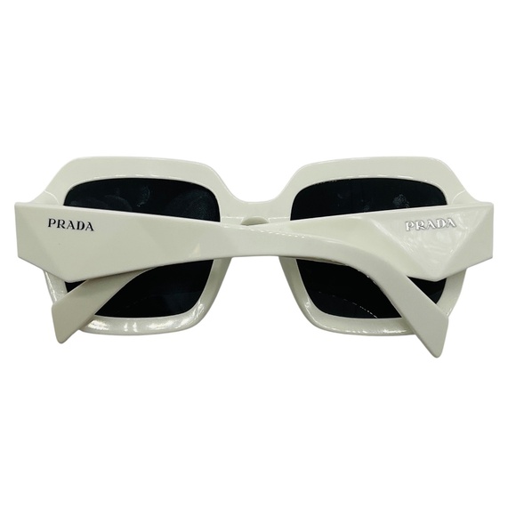 PRADA POLISHED WHITE / GREY LENS SQUARE ACETATE FRAME SUNGLASSES main image 5
